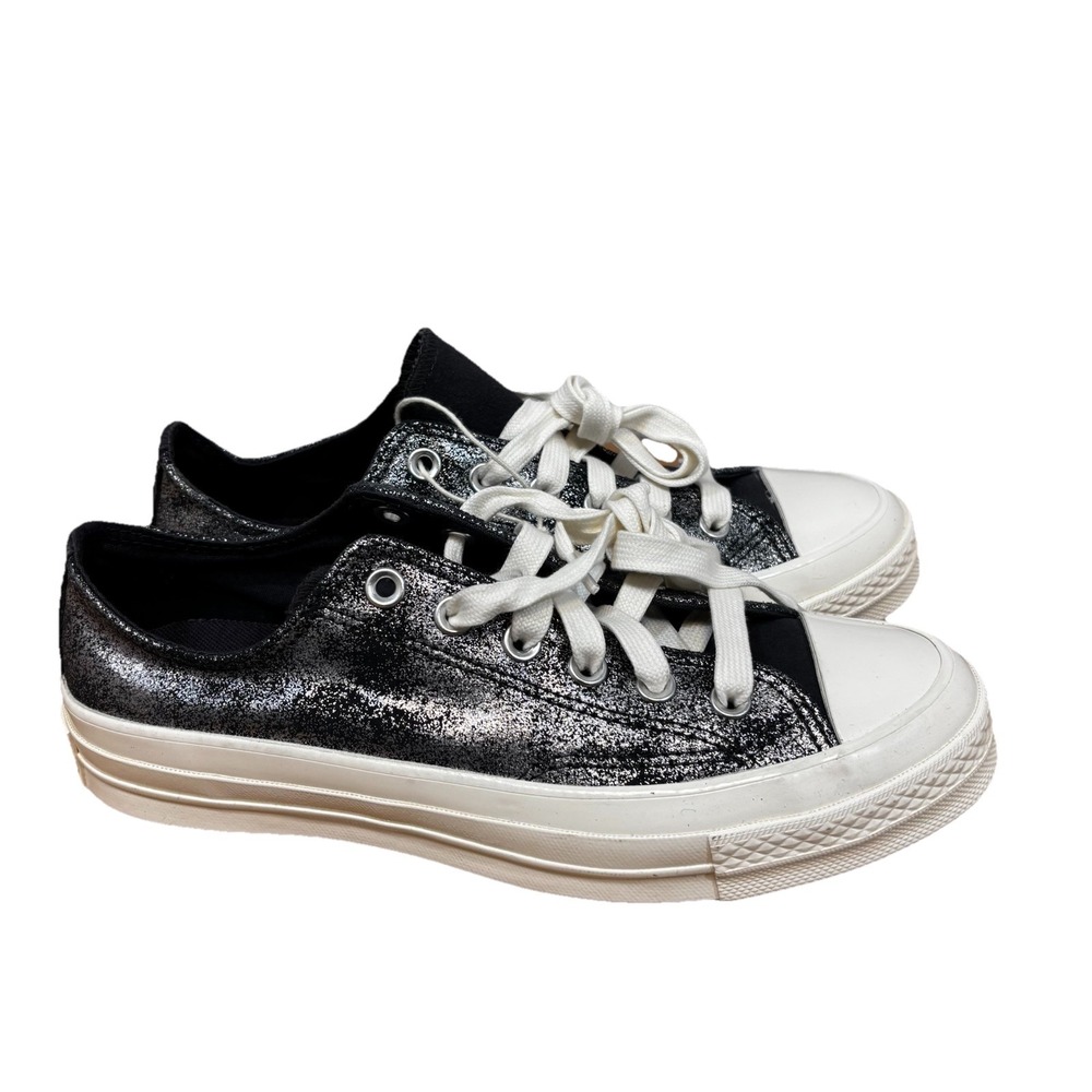 Converse Chuck 70 Ox Vamp Suede Shimmer Sneakers Silver Woman's Sz 8.5